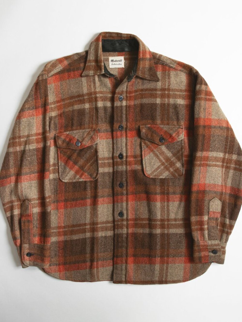 Rare Vintage 60s Madewell Wool CPO Brown Plaid Flannel Anchor Buttons